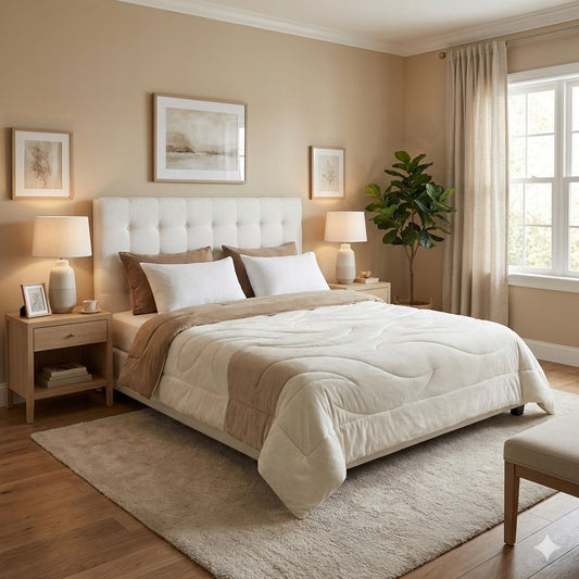 Elegant Two-Tone Plush Comforter Set – Off-White & Beige / 6 PCS