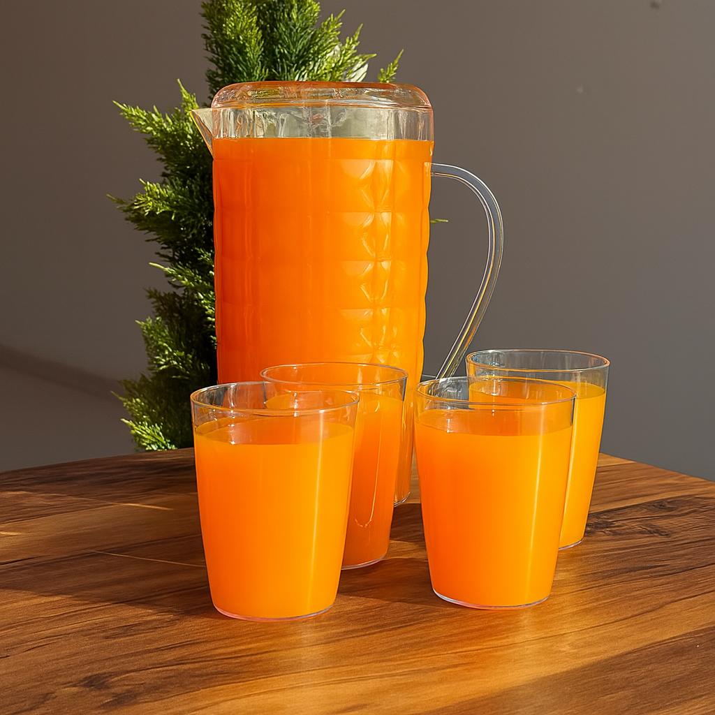 Clear Plastic Water Pitcher Set With Cups