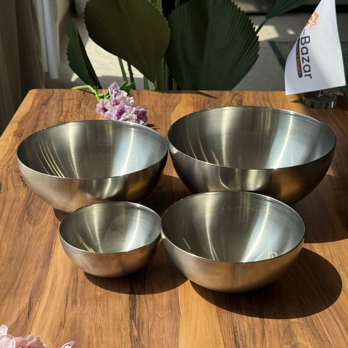 أوعية خلط وتقديم فاخرة متعددة الاستخدامات من الفولاذ المقاوم للصدأ باللون الفضي