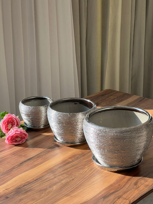 Vintage Silver Indoor/Outdoor Ceramic Planter