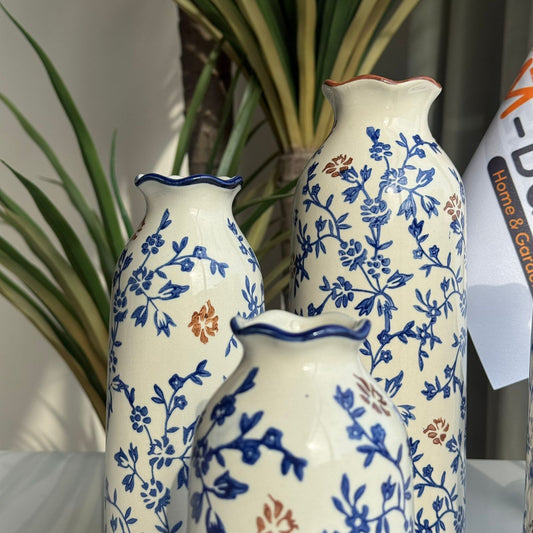 Blue & Brown Floral Ceramic Vase Collection