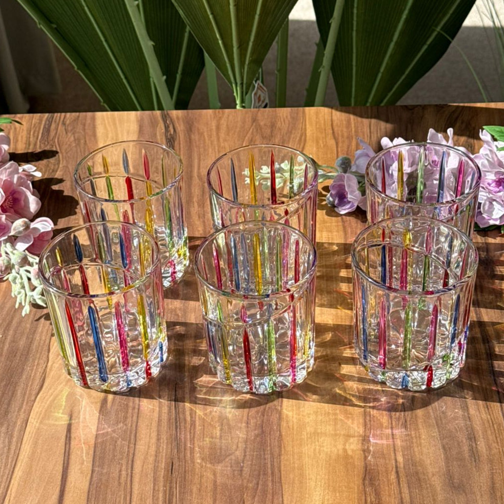 Colorful Striped Glass Tumbler Set - 6 Pieces