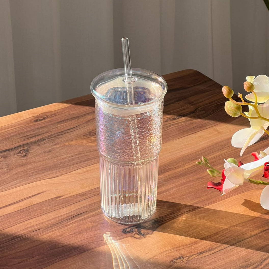 Transparent Rainbow Reflection Glass with Lid and Strew