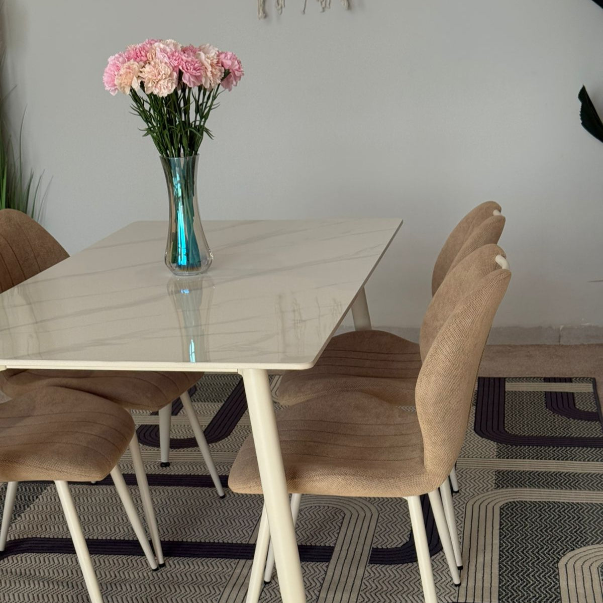 Dany Table and Roza Chairs Dining Set - White & Light Brown
