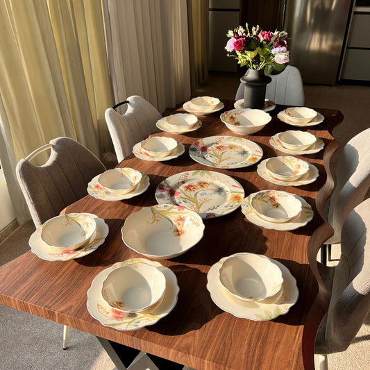 28PCS Porcelain Floral Wavy Dining Tableware Set