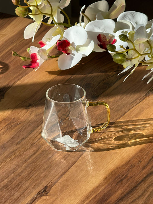 Set Of Trasparent Diamond Pattern Glass Mug