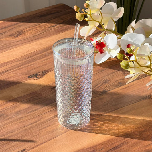 Trasparent Mermaid Pattern Glass with Lid and Strew