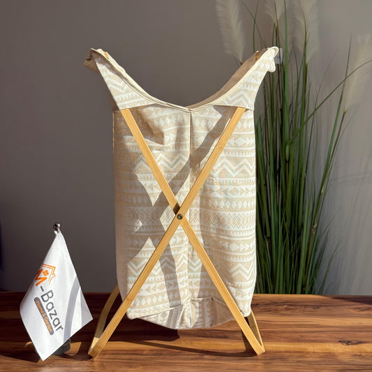 Textile Storage Hamper With Bamboo Accents