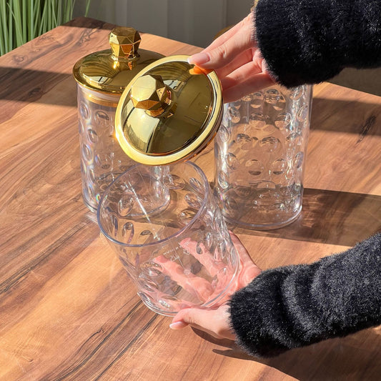 Set Of 3 Storage Jars With Golden Lid