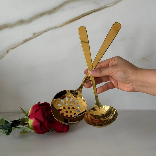 Luxury Gold / Silver Stainless Steel Skimmer & Ladle Set