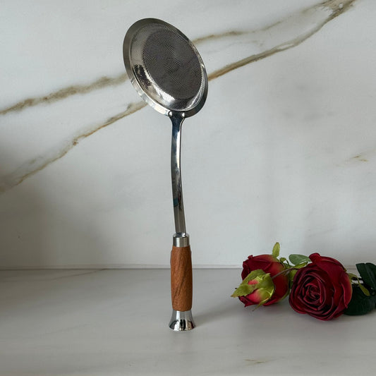 Stainless Steel Kitchen Utensil Collection with Wooden Handles