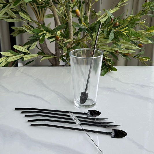 Reusable Stainless Steel Spoon Straws Set with Cleaning Brush