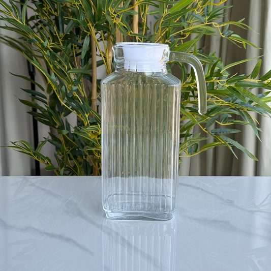 Elegant Ribbed Glass Water Pitcher with Lid