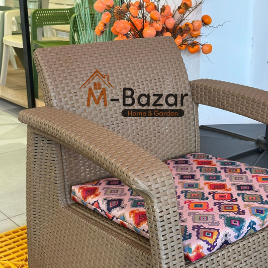 طقم جلوس للحديقة مودرن - بني مع وسادة زخرفية