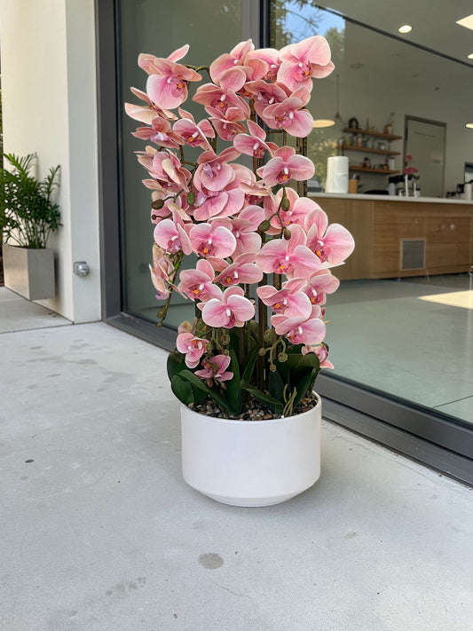 زهرة أوركيد صناعية فاخرة مع مزهرية مزخرفة