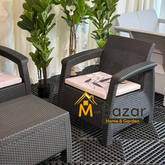 طقم جلوس حديقة حديث - وسادة سوداء ومزخرفة