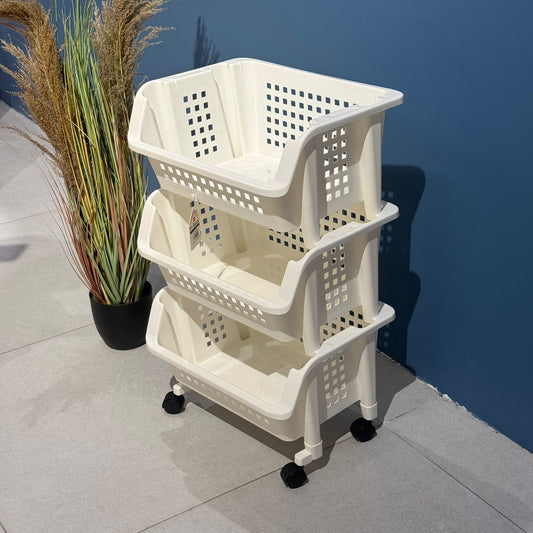 Modern 3-Tier Plastic Storage Cart with Wheels – Multi-Purpose Organizer