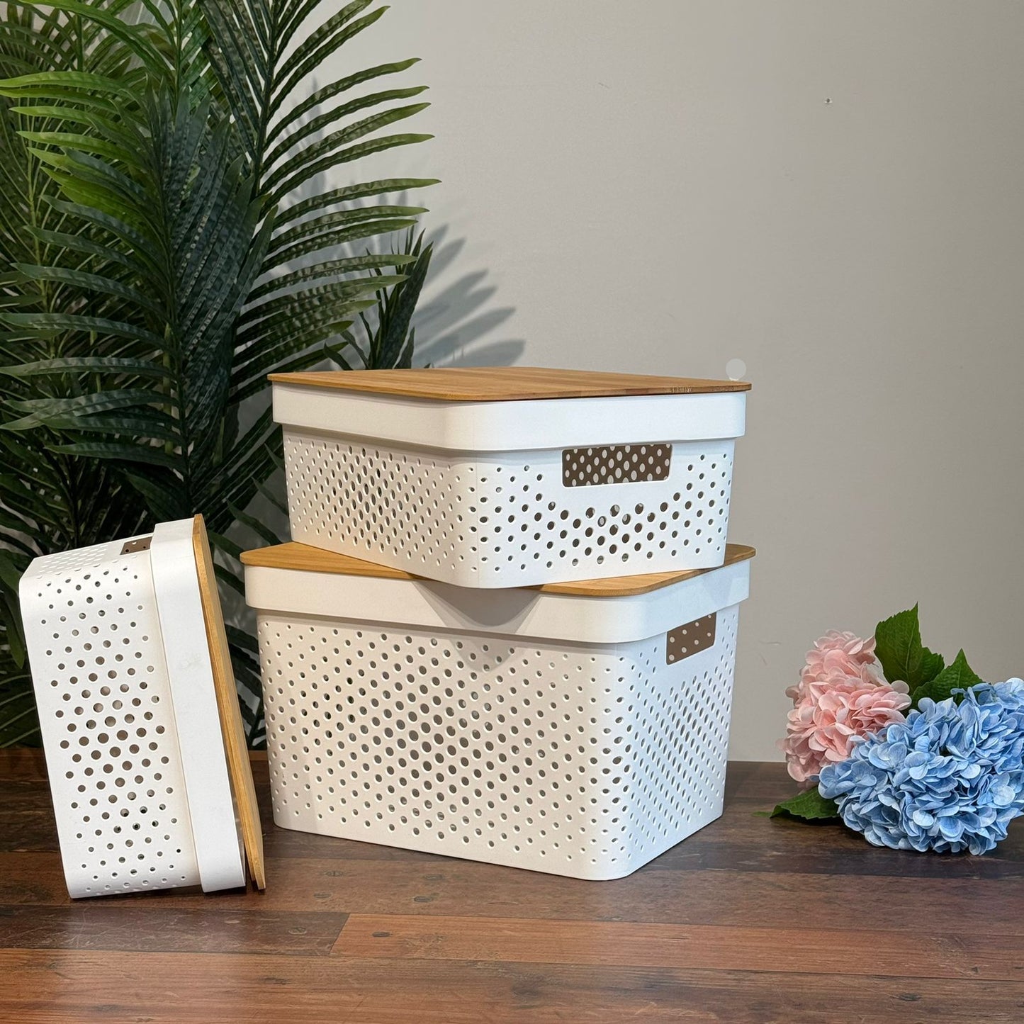 Modern Multi-Purpose Storage Basket With Wooden Lid