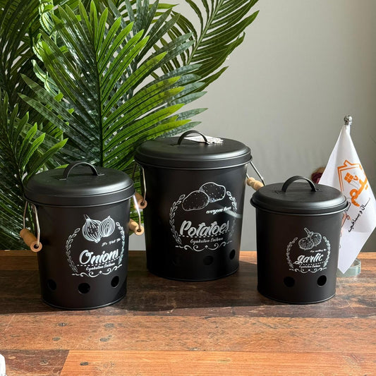 Vintage Kitchen Storage Canister Set (Onion, Potato & Garlic)