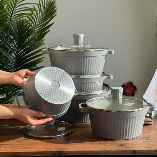 5-Piece High-Quality Cookware Set with Glass Lids & Heat Diffuser Base