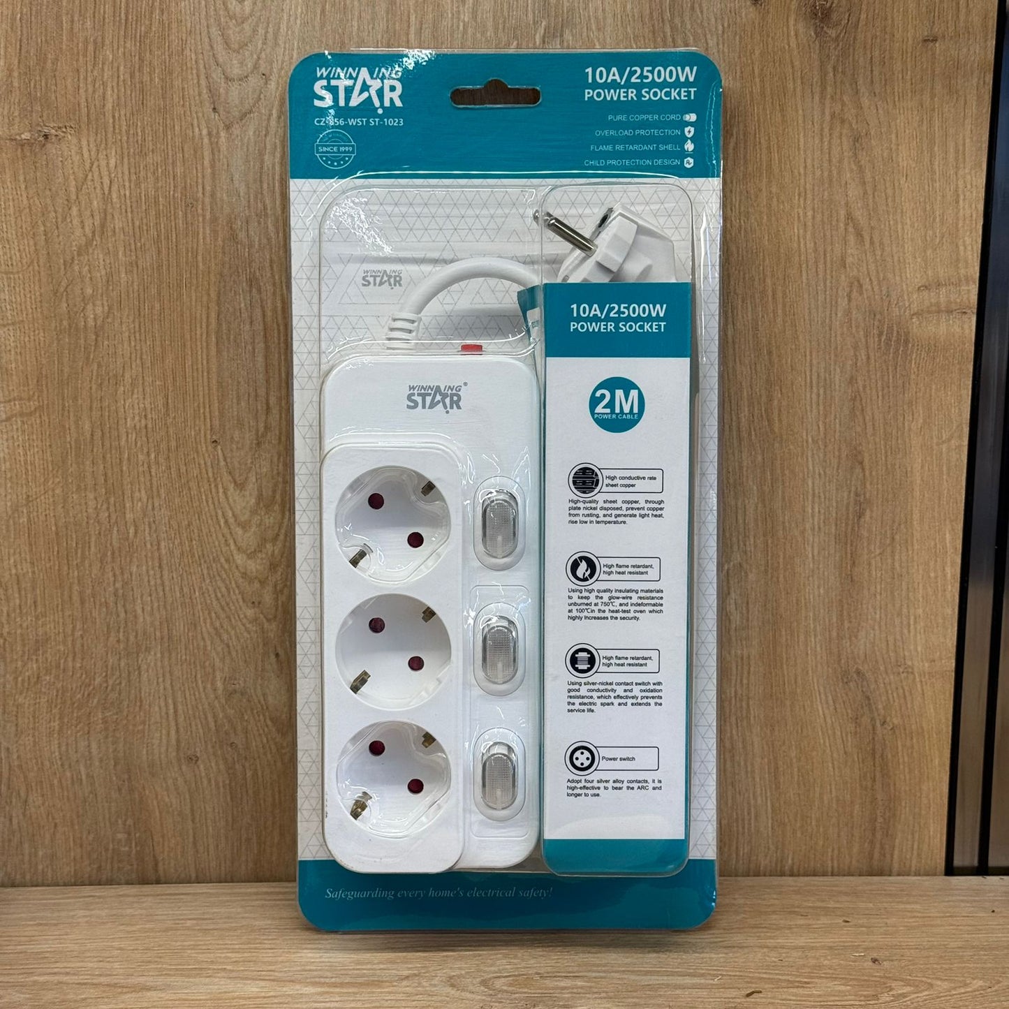 3-Gang Power Extension Socket with Individual Switches – 2M Cable