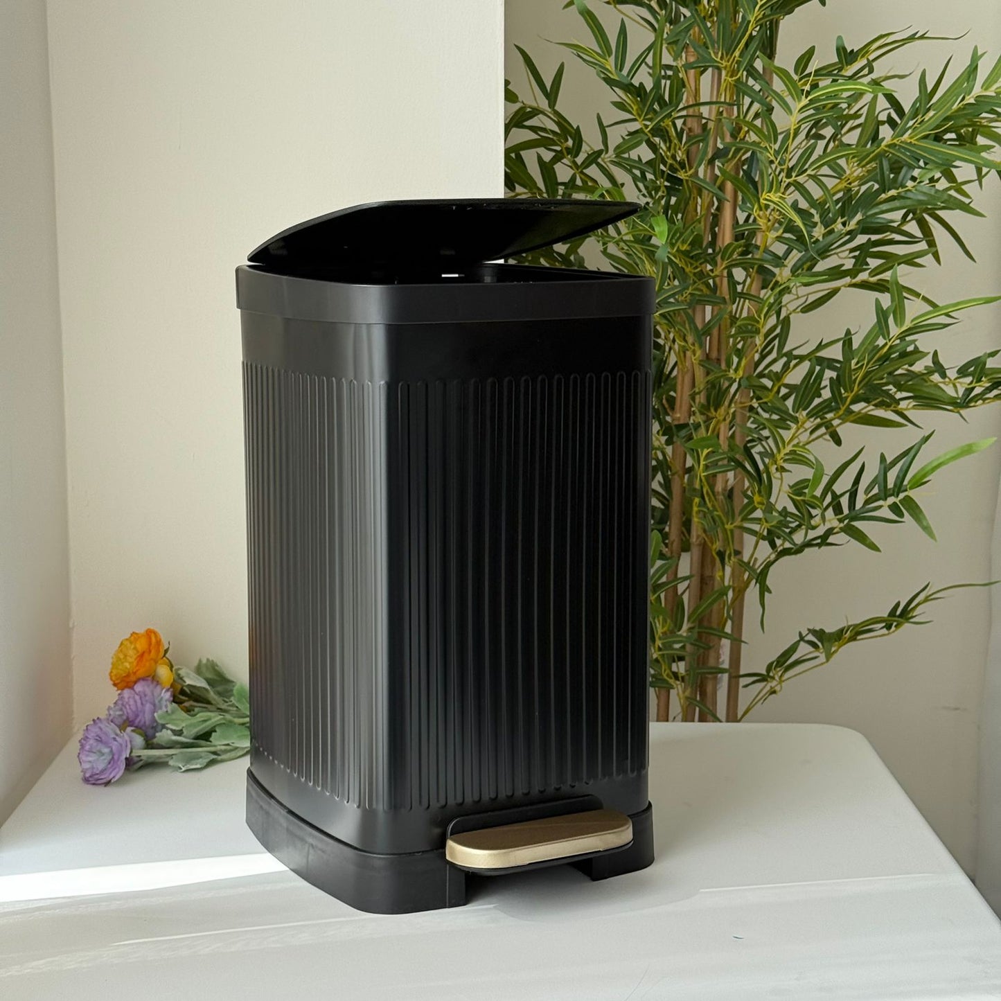Modern Black Metal Pedal & Press Waste Bin