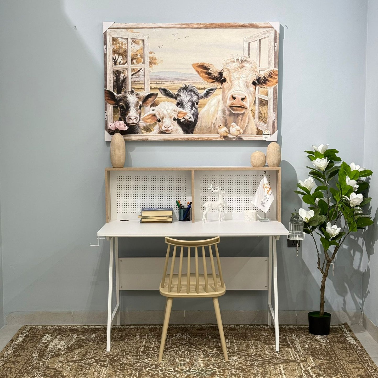 Elegant Study Desk with Decorative Panel