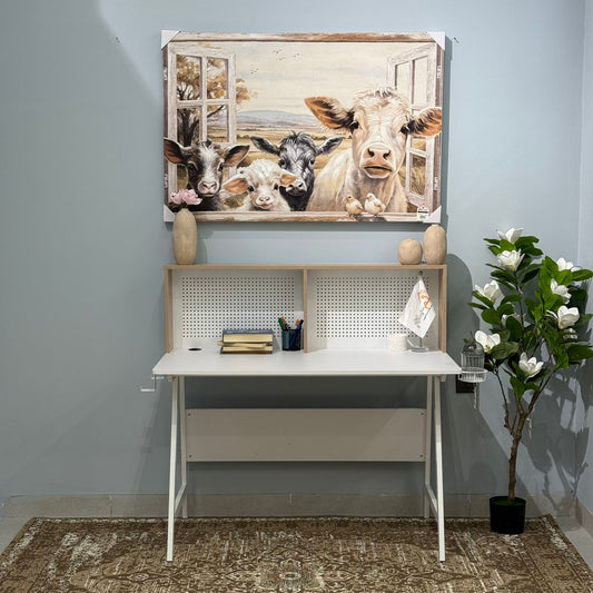 Elegant Study Desk with Decorative Panel