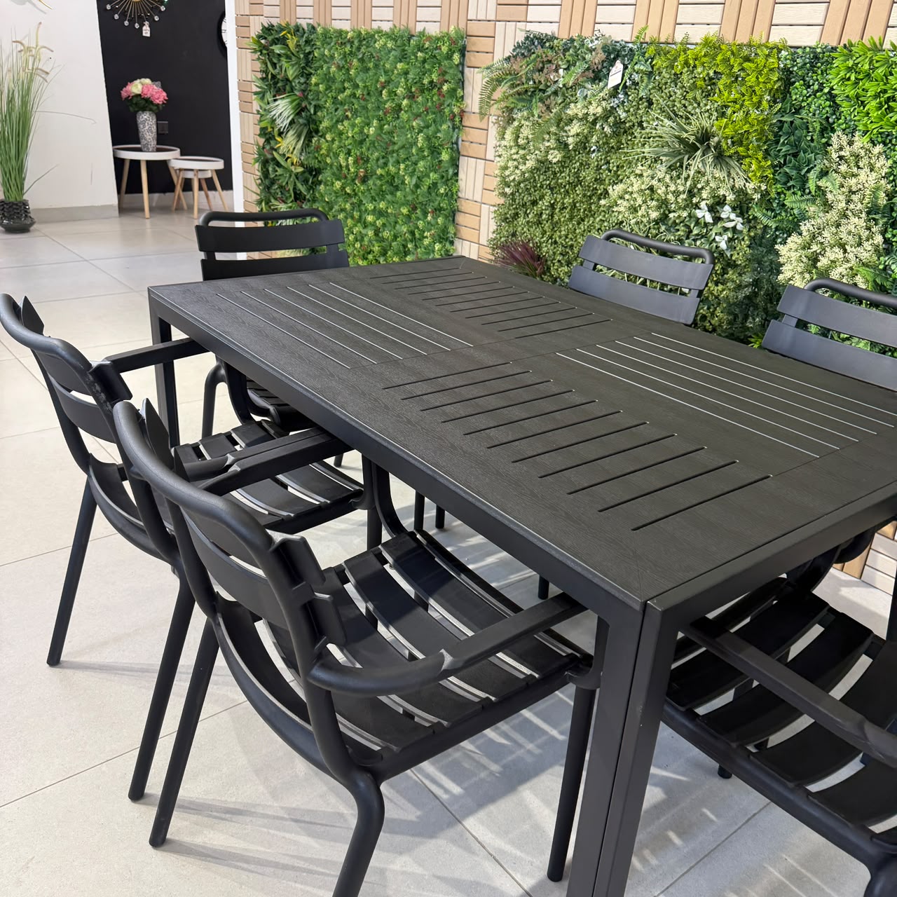 Modern Luxury Outdoor Dining Table & Chair Set - Black