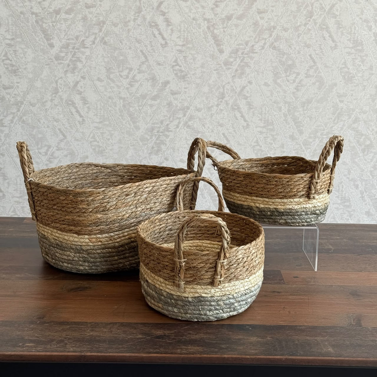 Three-Tone Seagrass Storage Baskets Set