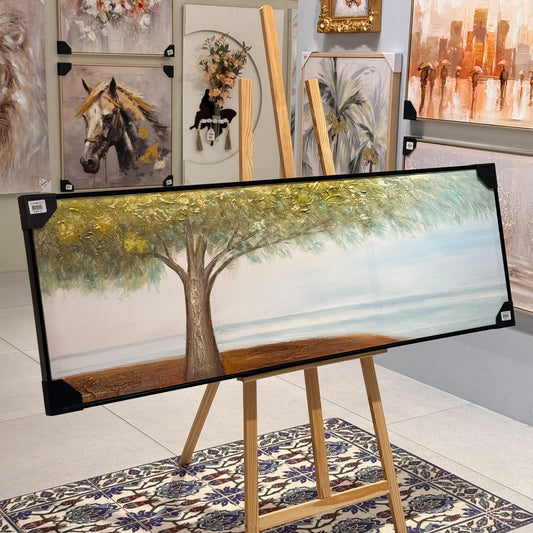 Seaside Golden Canopy Tree Wide Canvas Painting