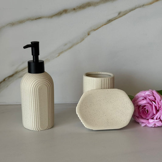 Luxury Stoneware Bathroom Accessories Set – 3PCS