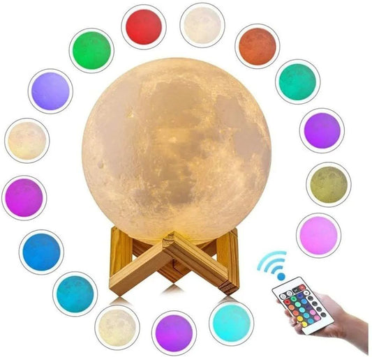 3D Moon Lamp with Wooden Stand – LED Night Light