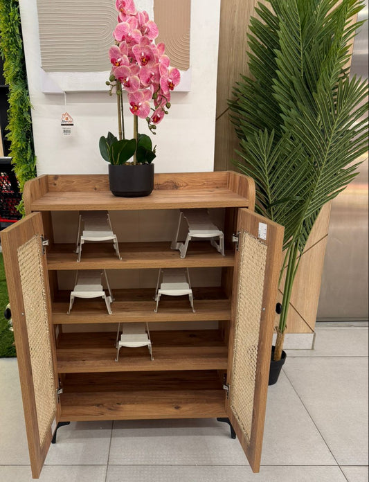 Multi-Purpose Natural Rattan Wood Storage Cabinet