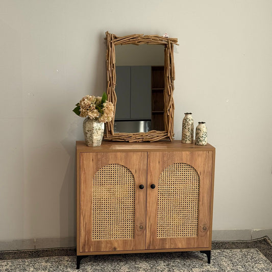 2 & 3 Door Multi-Purpose Natural Rattan Wood Storage Cabinet