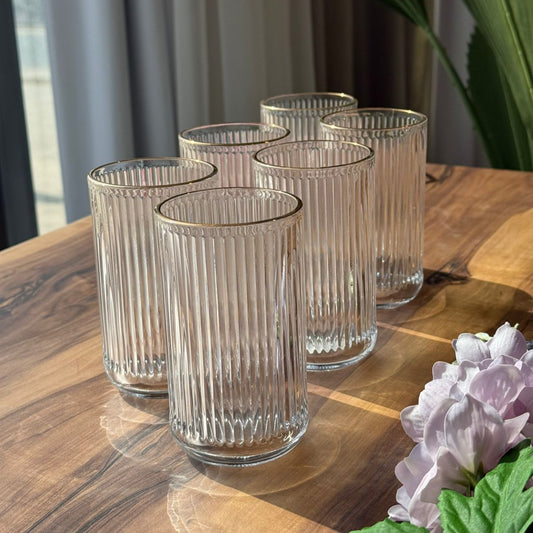 Golden Edge Ripple Glass Set - 6 Pieces