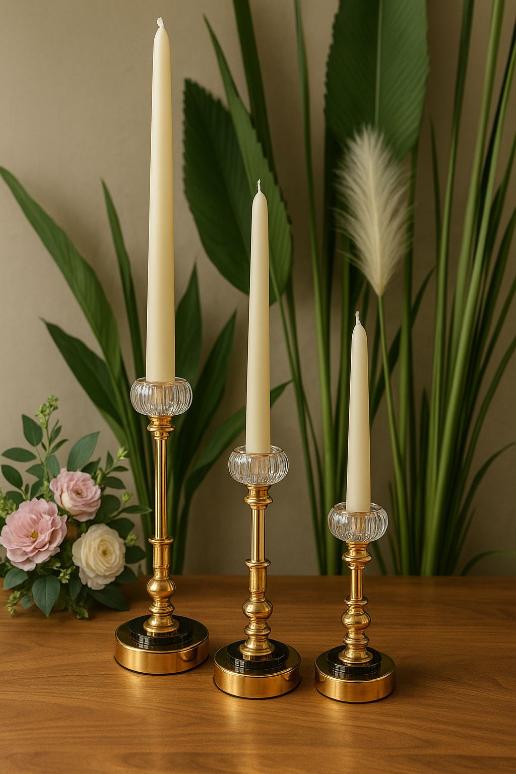 Royal Glow Glass & Gold Candle Holders Set