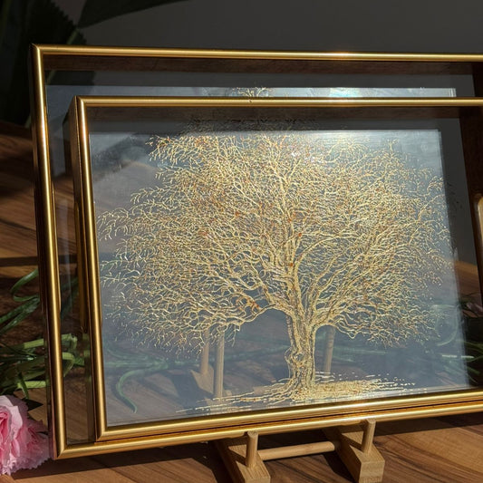 Luxury Serving Tray with Gold Tree Artwork