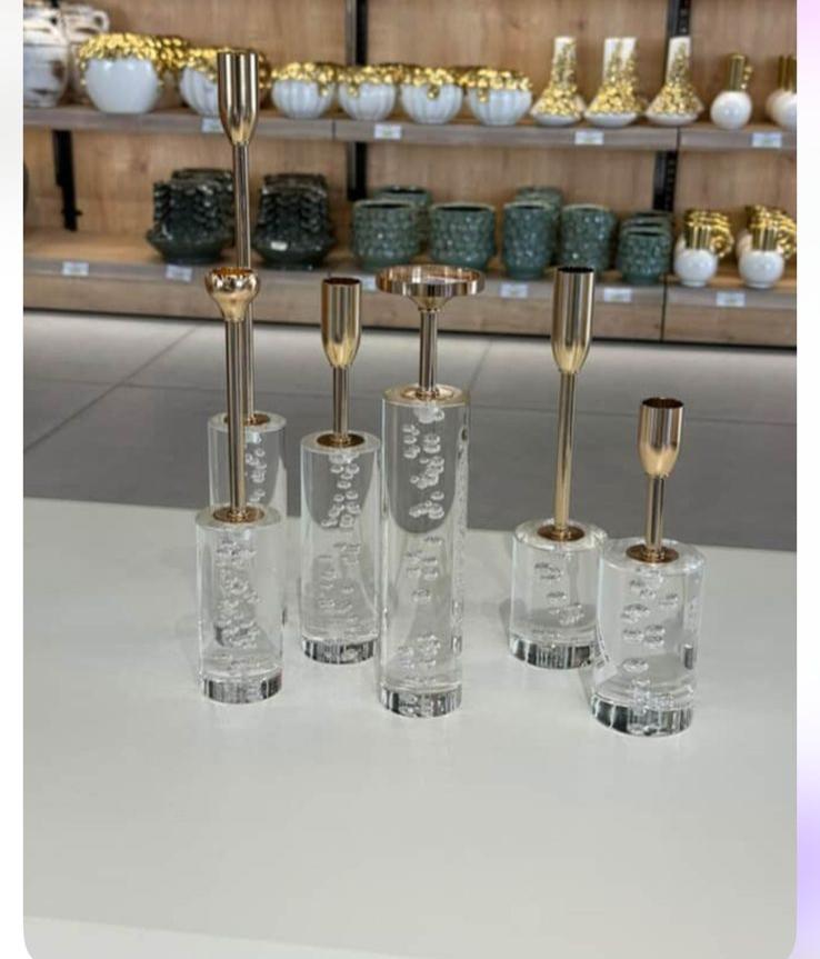 Elegant Crystal And Gold Candle Holder Set