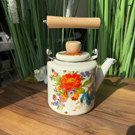 Stovetop Vintage Enamel 1.3/2L Teapot With Wooden Handle