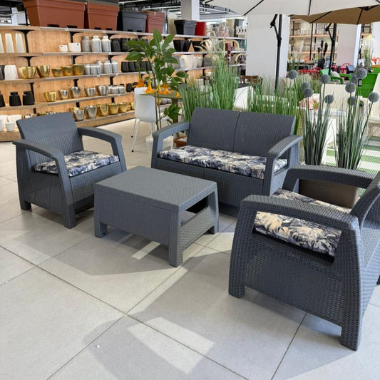Modern Garden Seating Set - Grey & Decorative Cushion