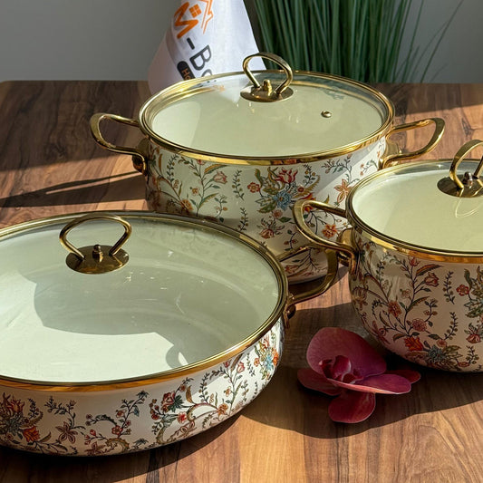 Floral Elegance Collection - Vintage Bloom Cookware - Set Of 3