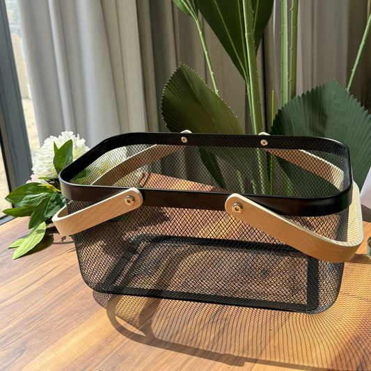 Mesh Storage Basket With Wooden Handle