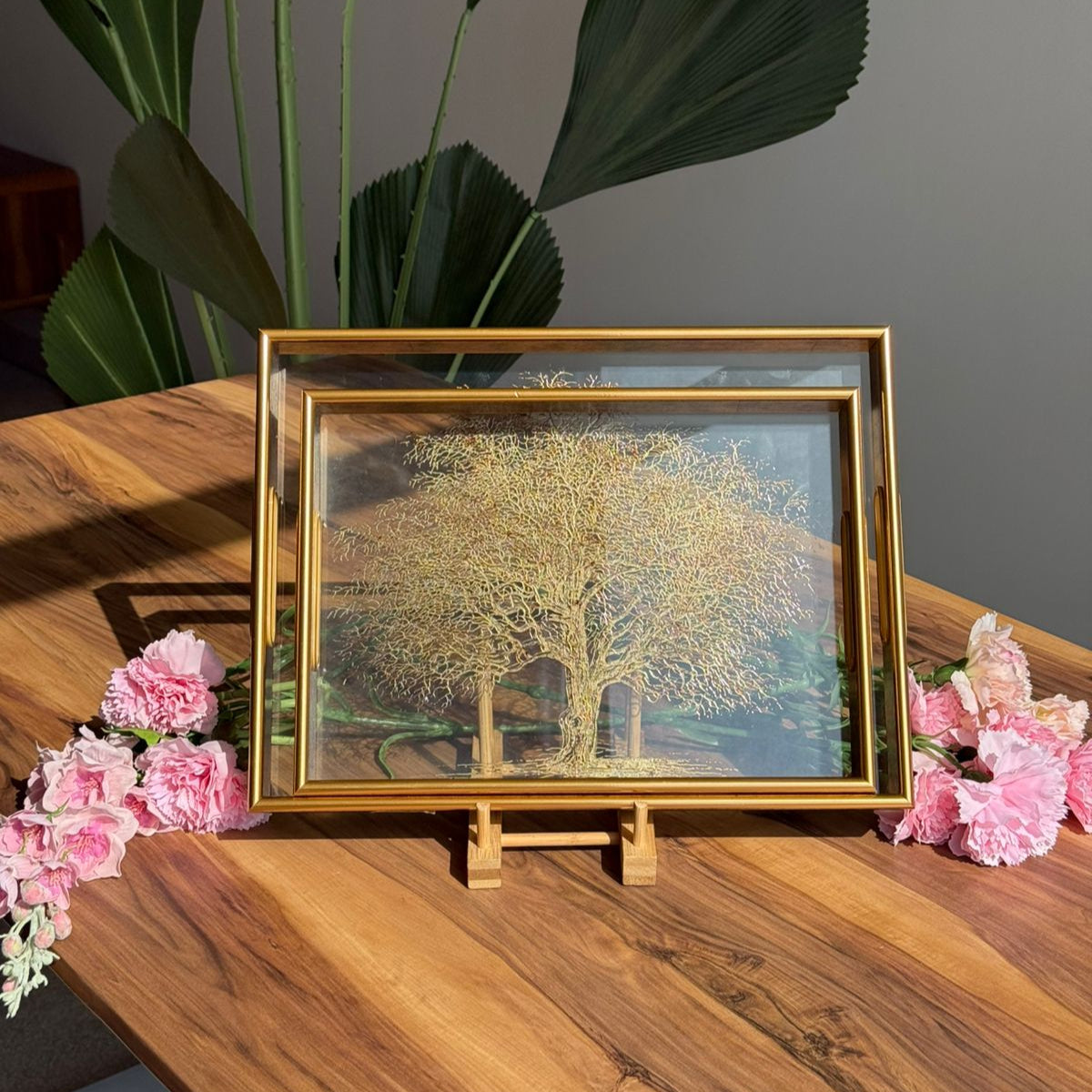 Luxury Serving Tray with Gold Tree Artwork