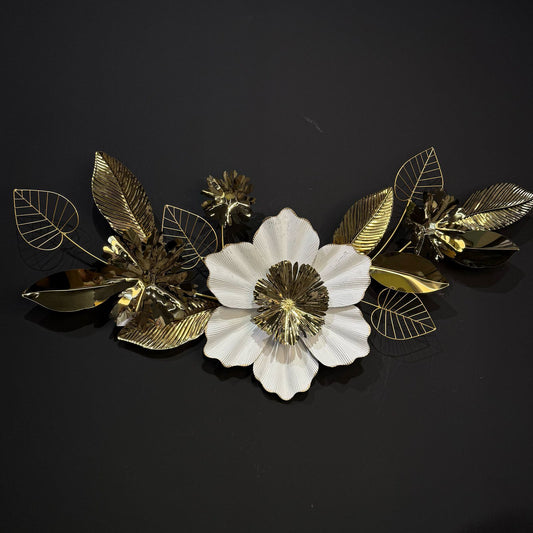 Golden & White Floral Metal Wall Decoration