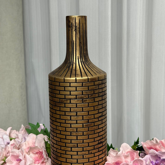 Brick Pattern Bottle Vase - Gold & Black