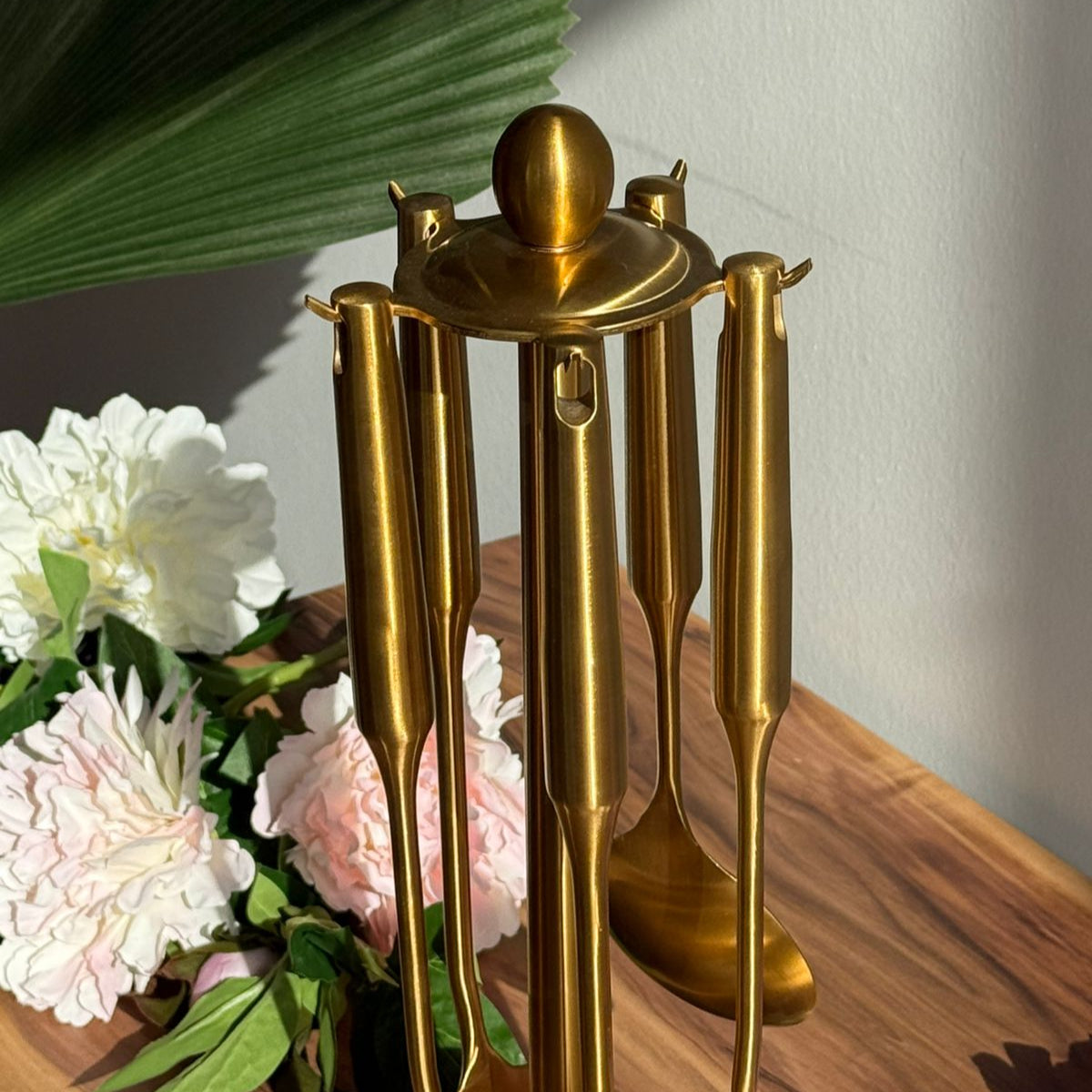 Elegant Gold Stainless Steel Cooking Utensil Set With Stand