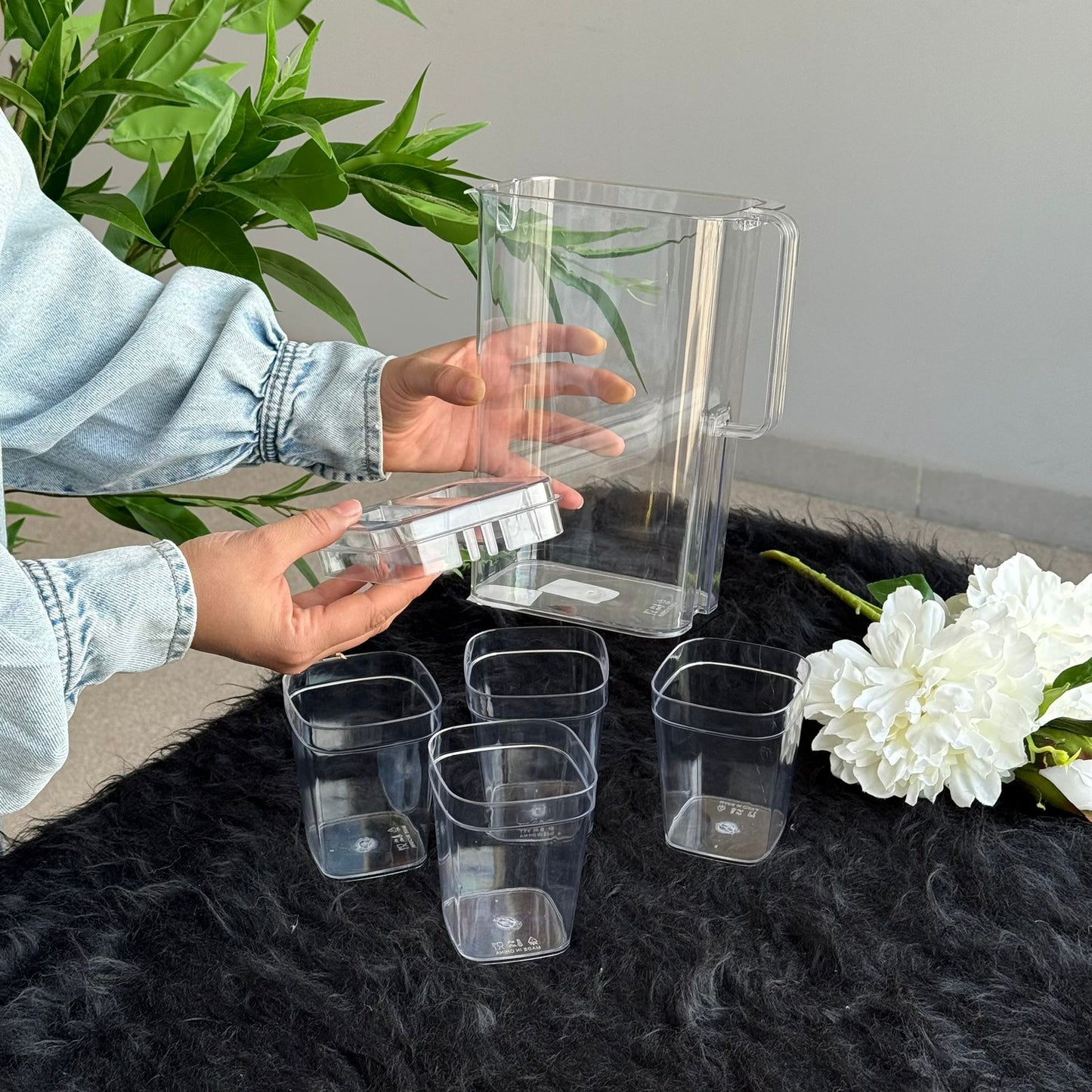 Durable Clear Water Pitcher Set With Cups