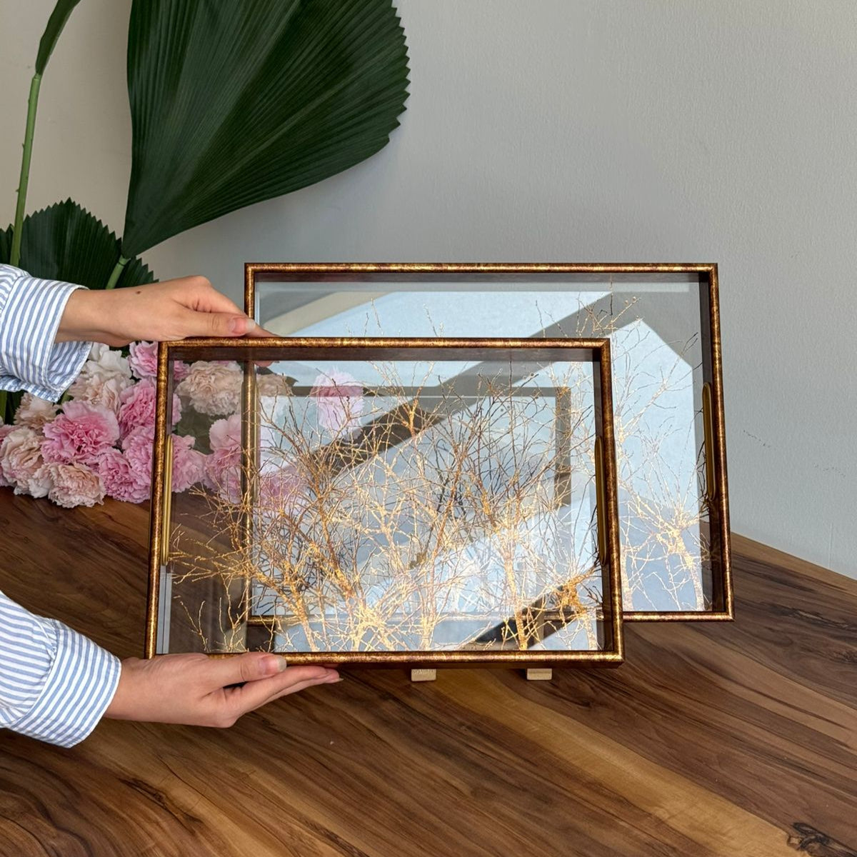 Golden Winter Tree Acrylic Serving Tray