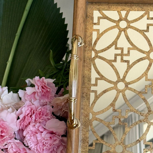 Classic Wooden Frame Mirror Tray With Handles